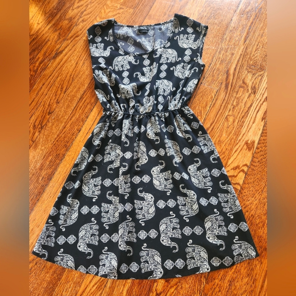 Elephant print dress, black, S